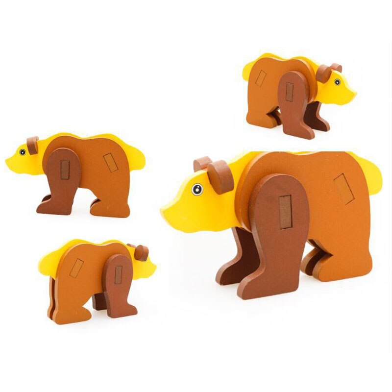 3D Three-dimensional Wooden Animal Jigsaw Puzzle Toys For Children DIY Baby Kids Handmade Wooden Toys Animals Puzzles: Bear