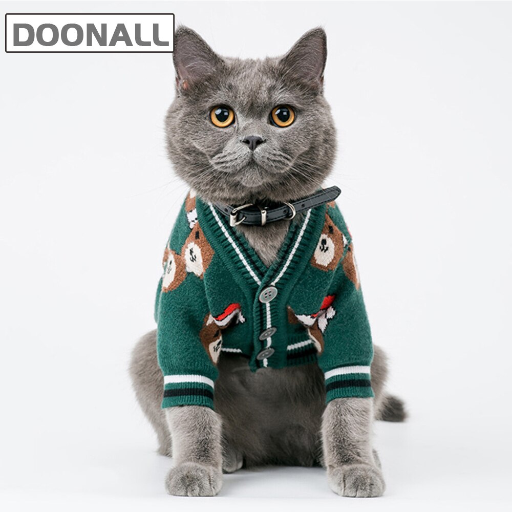 Kat kersttrui huisdier winter breigoed jaar kerst beer met hoed elf kostuum kleding jassen trui voor hond poes puppy