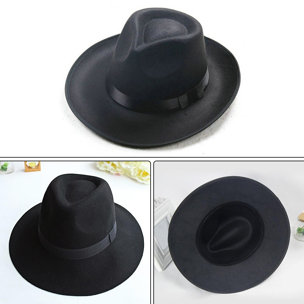 Ala ancha mujer otoño gorra de sombrero Jazz sombrero de fieltro invernal para sombrero de lana de mujer de mujer sombrero negro