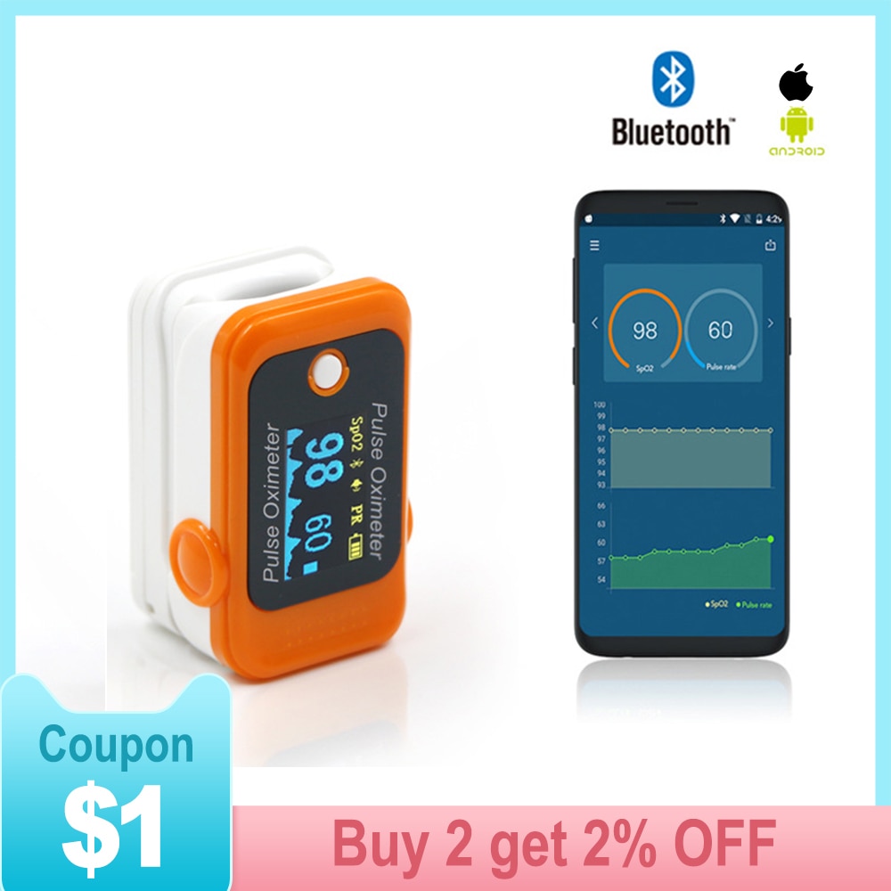 Android iOS Bluetooth Fingertip Pulse Oximeter home Oximetro Finger ...