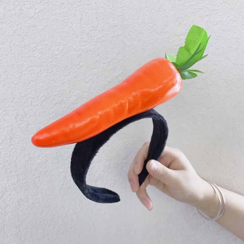 Diadema de frutas y verduras para adultos y niños, de zanahoria, plátano, pan, bandas de pelo de animales, disfraz de Halloween de felpa, Cosplay