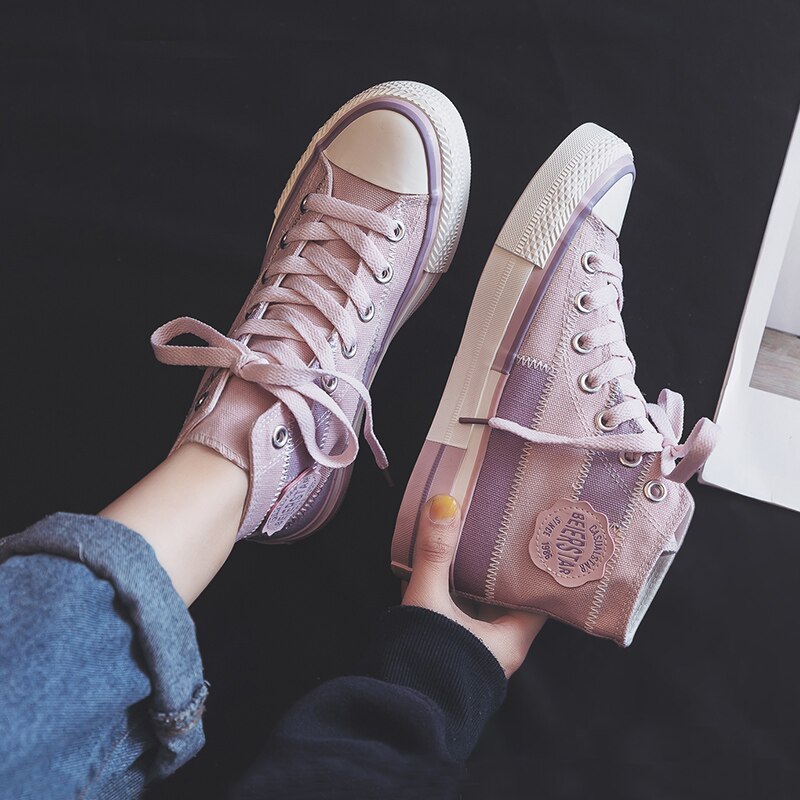 Chaussures en toile pour femmes, chaussures montantes, tendance, Patchwork, couleurs mélangées, Style, printemps,