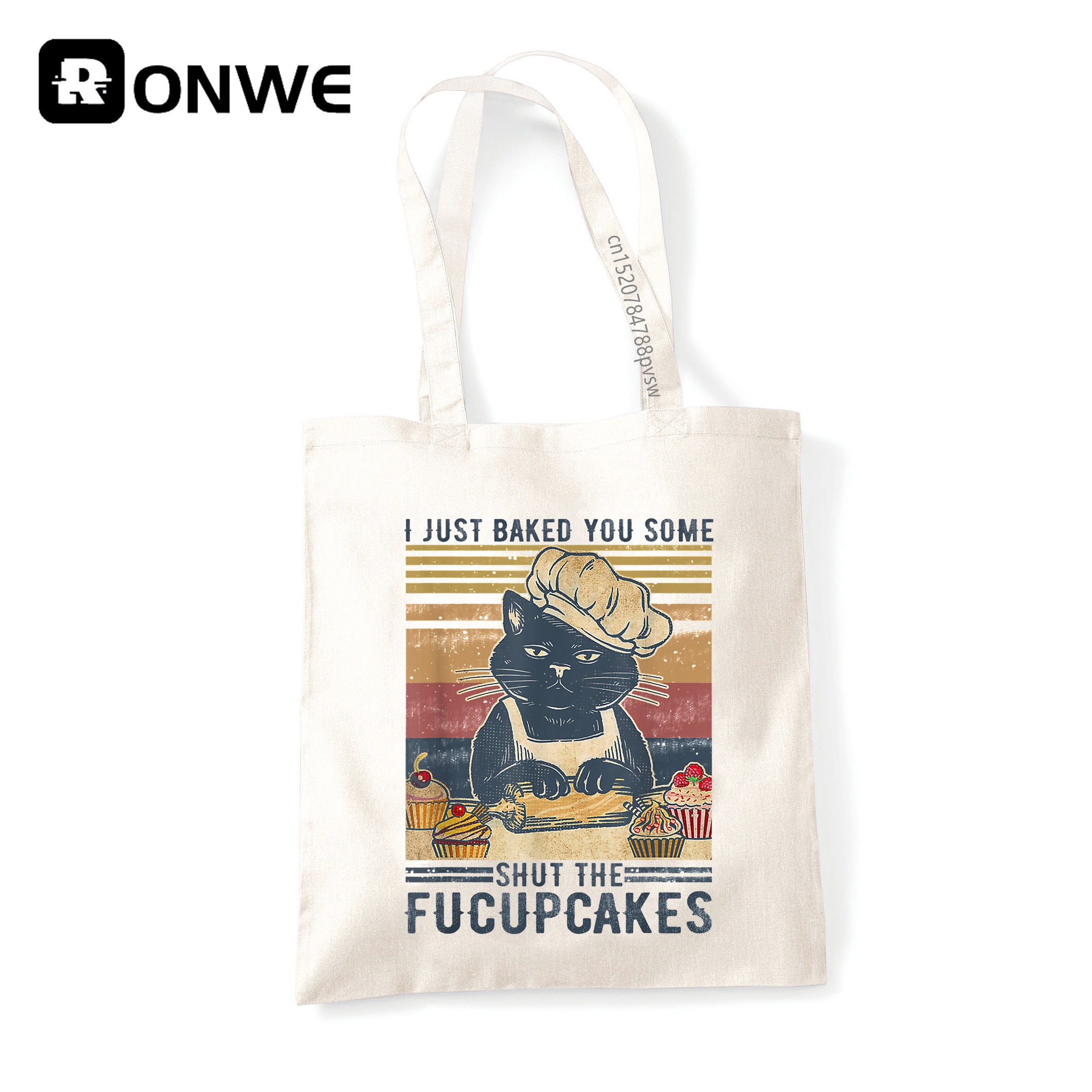 Ik Gewoon Gebakken U Sommige Shut De Fucupcakes Retro Kat Winkelen Canvas Tas Vrouwelijke Tote Eco 90S Shopper Schouder tassen,