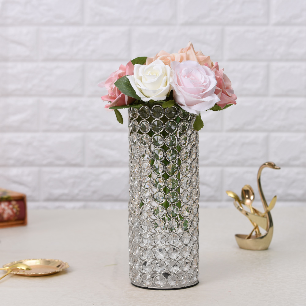 VINGIANT Crystal Cylinder Flower Vases Candle Holders for Home Wedding Table Centerpieces Halloween Decoration Handmade