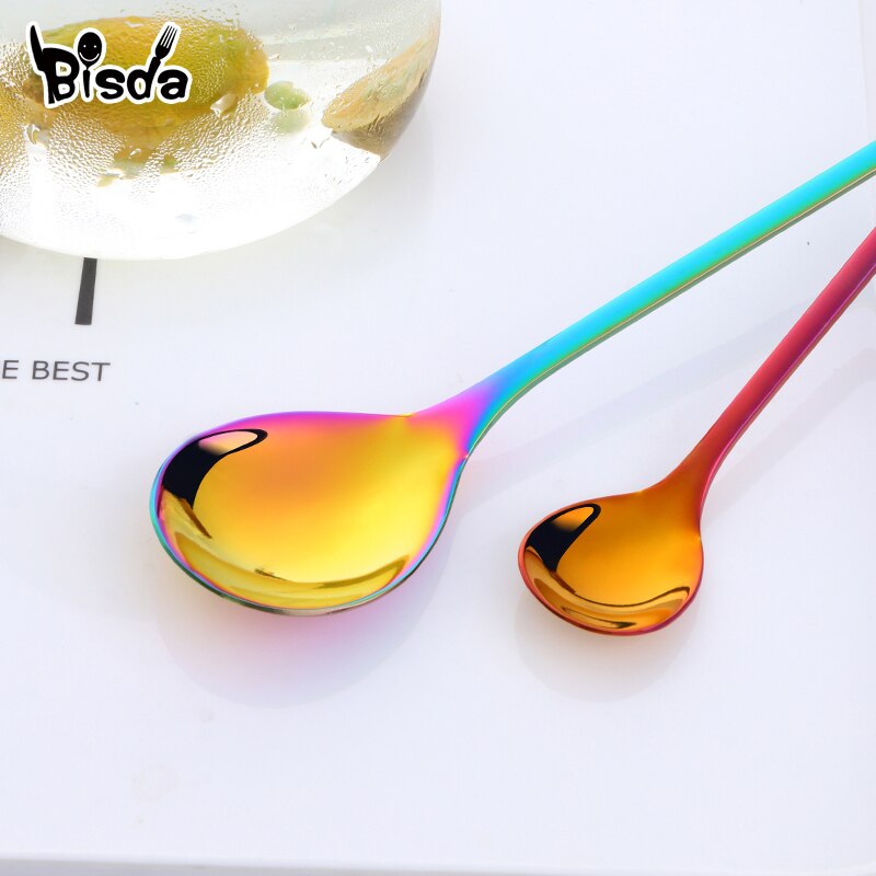 1Pc Kaffee Löffel Edelstahl Löffel für Nachtisch Kuchen Obst Kreative Abendessen-Löffel Gold Lange Suppe Scoop Kleine Tee Löffel Party