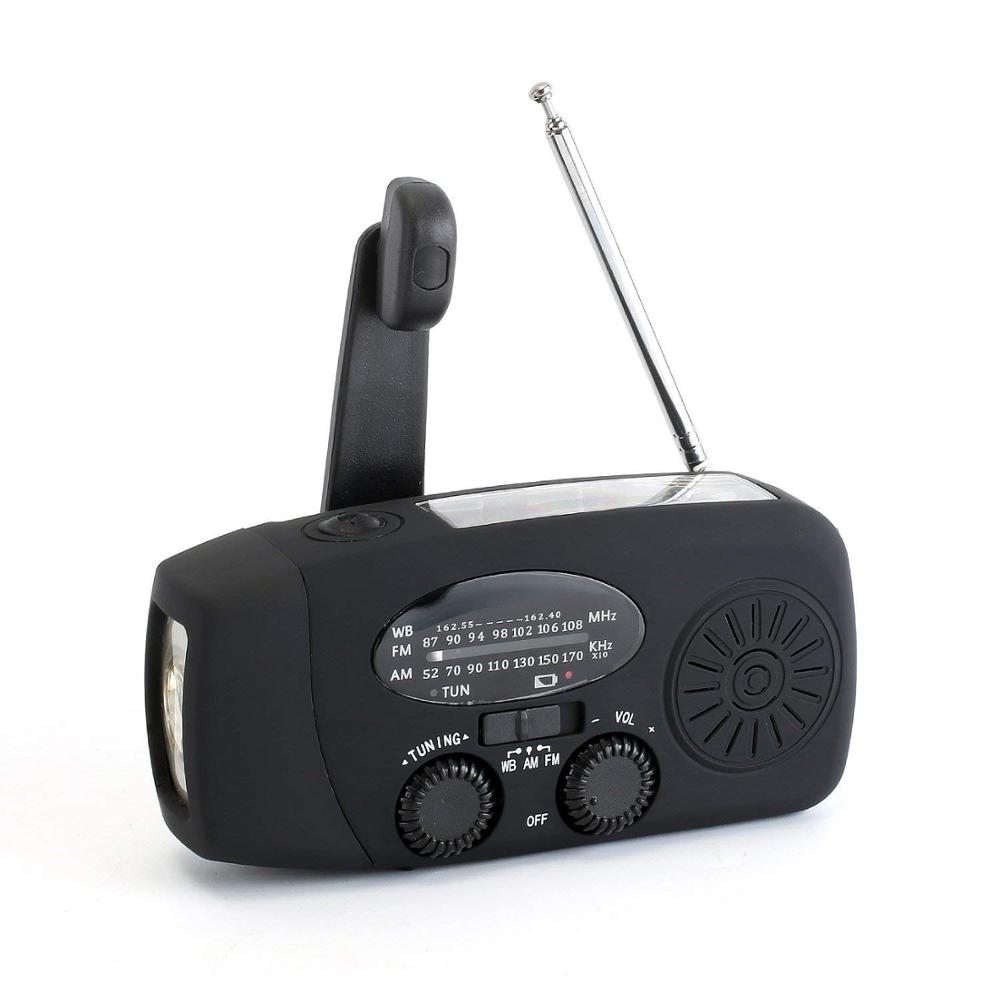 5-in-1 Portable FM Radio Hand Crank Self Powered AM/FM/NOAA Solar Emergency Radios with 3 LED Flashlight 1000mAh Power Bank: Black