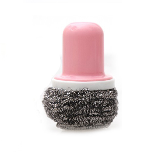 Met Handvat Keuken Schoonmaken Tool multi-color Ronde Vervangbare Handvat Staal Bal Borstel Sterke Decontaminatie Wassen Pot: Pink