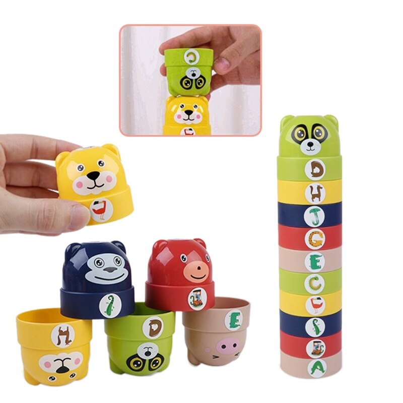 10Pcs Stacking Cups Toy Baby Building Set, Nesting Cups Early Educational Toddlers Toy with Pattern for Baby 6+ Months