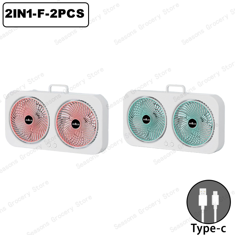 Hangende bureauventilator met dubbele kop USB oplaadbare draagbare stille koelventilator 3 snelheden verstelbaar voor kantoor thuis slaapzaalventilator: Clear