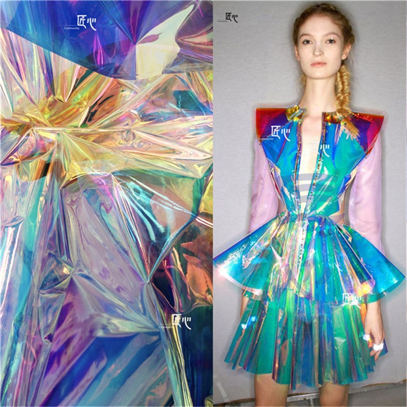 50cm*140cm/piece Transparent colorful tpu fabric raincoat garment bag PVC walking show leather fabric