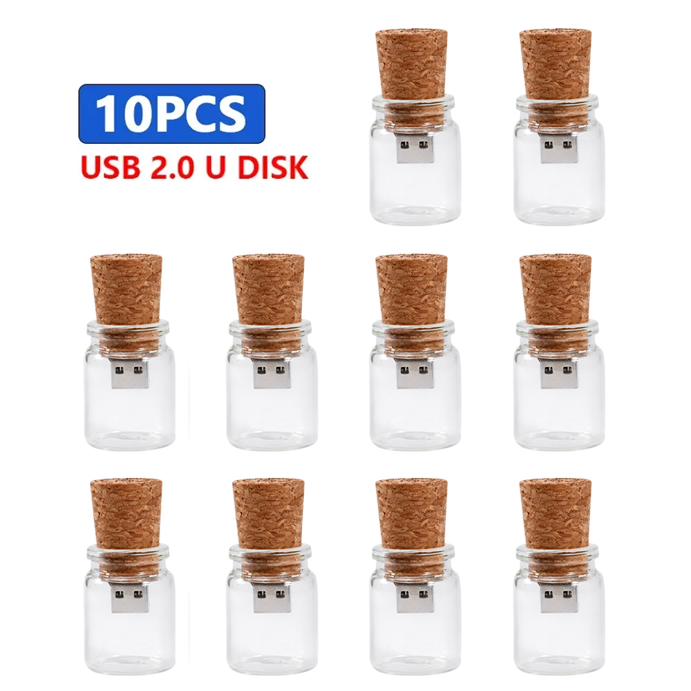 Pendrive USB 2.0 128GB - Szklana Butelka z Korkiem - 10 sztuk - Darmowe Logo na Zamówienie - 16GB 32GB 64GB: 128 GB