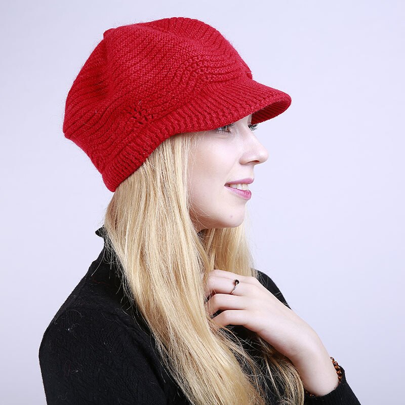 Plus fløjl tykke hatte hætter kvinder vinteruld strik visir hatte hat afslappet varme damer åndbar motorhjelm kvinders beanies: 05