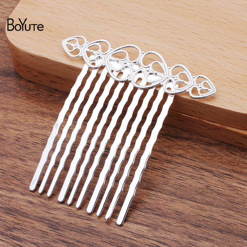BoYuTe (10 Pieces/Lot) 54*55.5MM Metal Brass Heart Filigree Hair Comb 10 Teeth Diy Handmade Hair Accessories