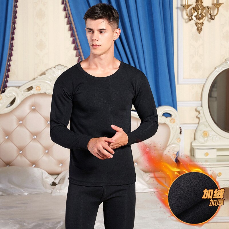 Mannen Winter Katoen Thermisch Ondergoed Set Fluwelen en Dikke Stretch Lange Hemd Warme Gezellige Plus Size Lange Onderbroek: Black / Xxxl