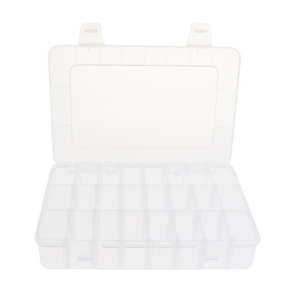 Small Plastic Storage Box with 24 Compartments and Adjustable Dividers Clear Organizer Boxes for Beads, Jewelry