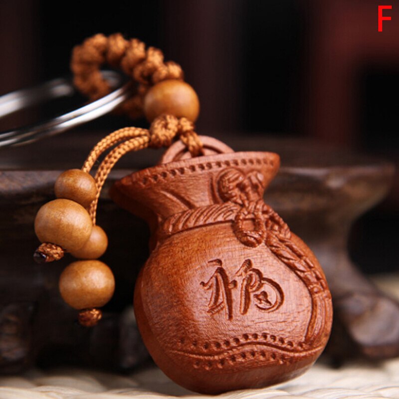 For Car Bag keyring Lucky Jewelry Peach Wood Carving buckle Buddha Pendant Keychain