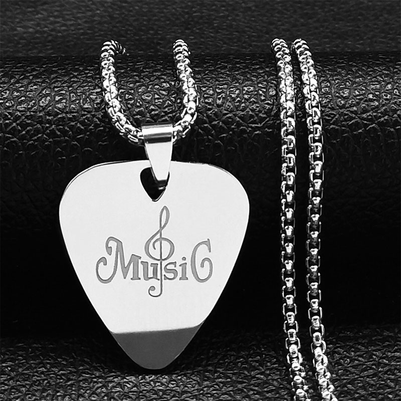 Collana con ciondolo plettro per chitarra musica rock musicale per donna/uomo Collare per gioielli regalo per feste con catena per basso musicale punk in acciaio inossidabile: Rosso ruggine