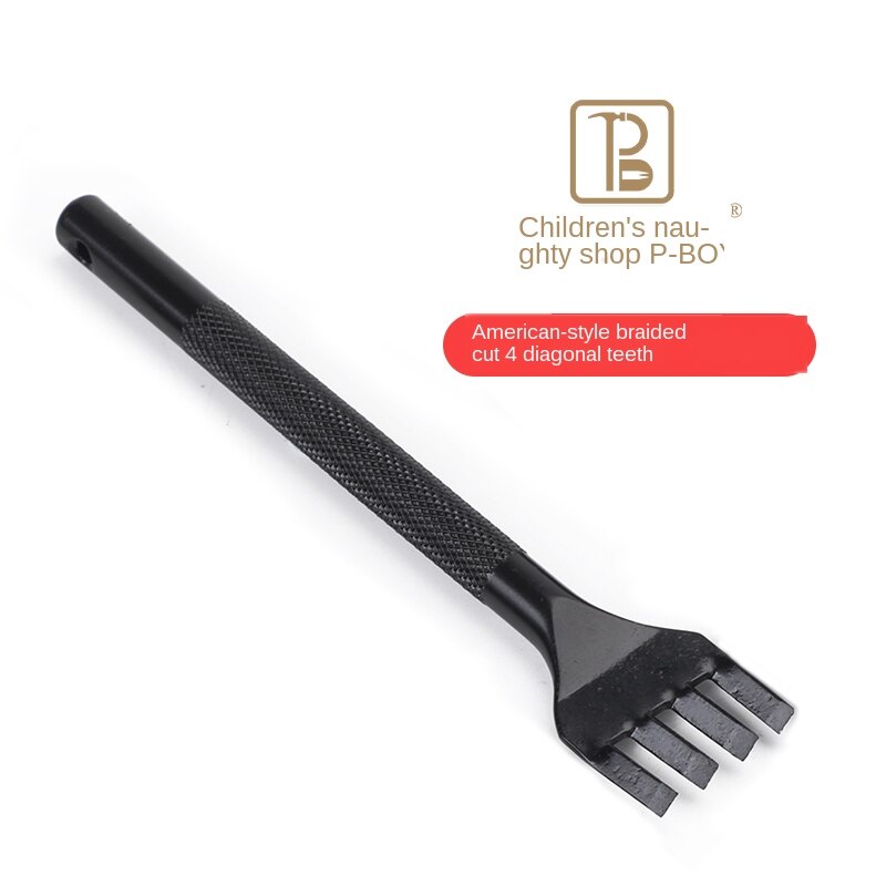 American-Style Leather Rope Weaving Flat Chisel punch DIY Sculpture Punch Lacing Stitching craft tool Belt Hole 1/4/8 prong: 4 angled teeth