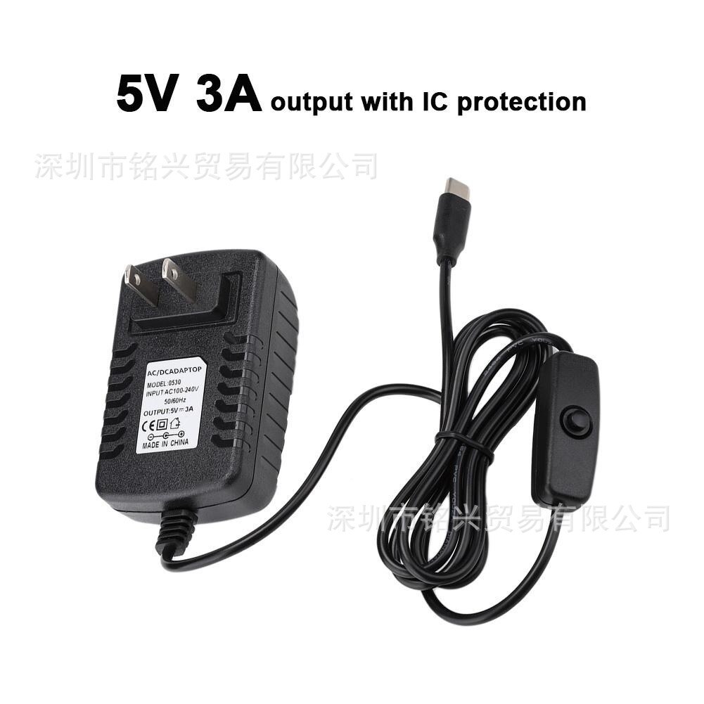 5 v 3a strömadapter med strömbrytare för raspberry  pi 4 typ-c usb strömladdningsadapter för hallon  pi 4