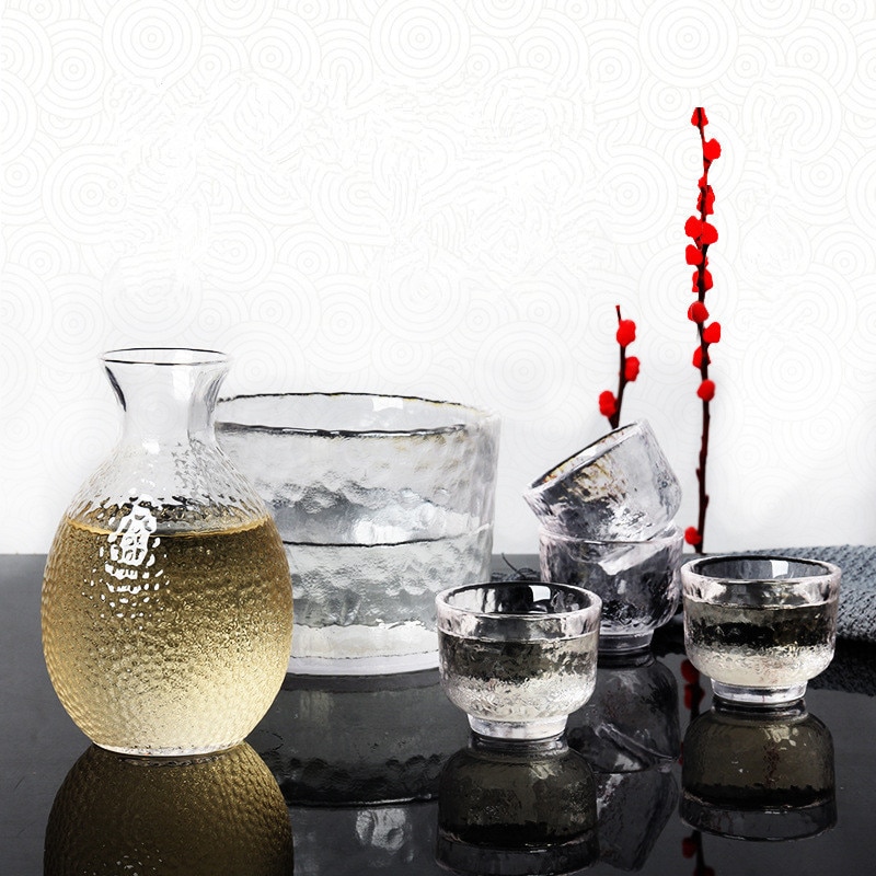 Japanese Sake Pot Set Golden Edge Glass Sake Bottle Set Rice Wine Vodka Wine Cup Flasks Liquor Glasses Barware Wedding