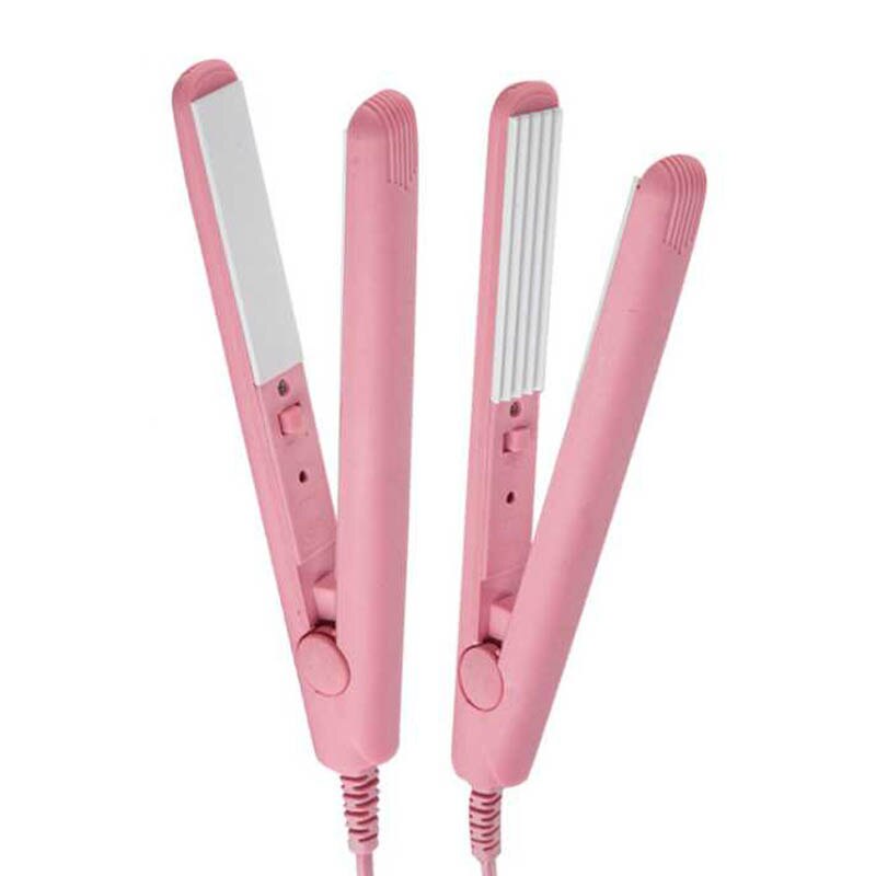 Mini ceramic hair straightener Pink Ceramic Electronic straight hair 200-240V Straightening corrugated Curling Iron 2 In 1