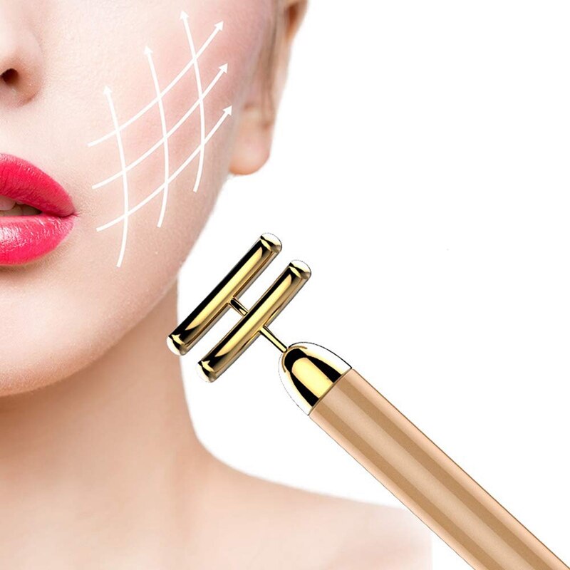 Electric Facial Massage Tool, 24K Gold Pulse Facial Massager, Lifting and Firming Face-Lifting Electric V-Face Massage Stick for