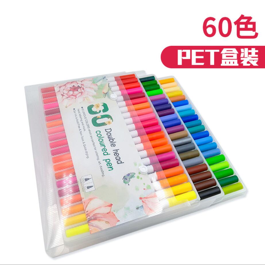 Rotuladores para pinceles de doble punta, 100 colores, marcadores delineadores finos, lápices de acuarelas, pinceles, plumas de dibujo, trazo para colorear la Manga: 60 Colors