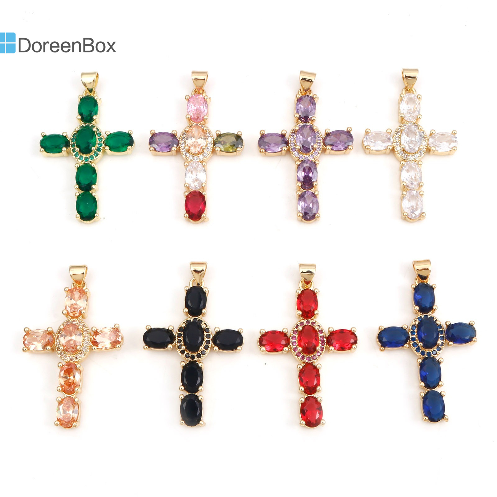 Colgantes de Cruz religiosa de cobre para mujer, abalorios de Metal de Color dorado Multicolor, para hacer collares, pulseras, joyería de 4cm x 2,3 cm, 1 unidad