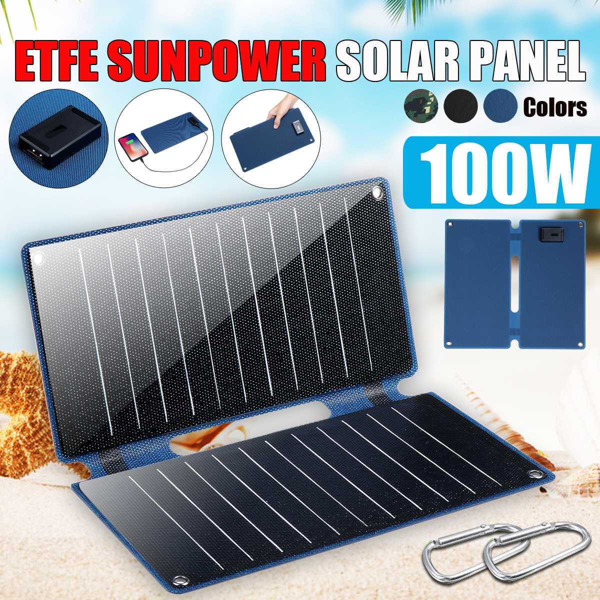 100W Foldable Solar Panel 5V USB Flexible Small Waterproof Folding Portable Solar Panels Cells For Smartphone Battery Charger