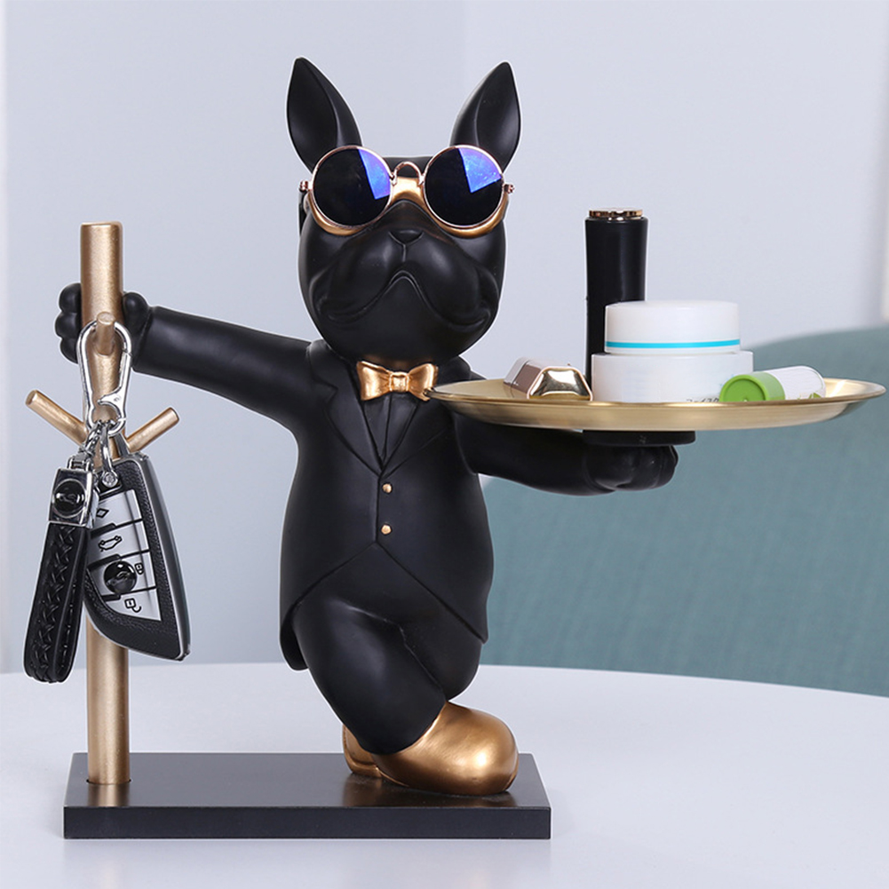 Estatua de perro de resina para decoración de sala de estar, escultura de perro, bandeja de mesa, adornos, estatuilla de Bulldog Francés para decoración de escritorio Interior del hogar
