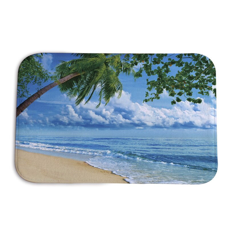 1pc Simple Home Decoration Carpet Printing Foyer Anti-skid Mat Vacuum Floor Mat Anti-skid Foot Mat: Style 4 sea