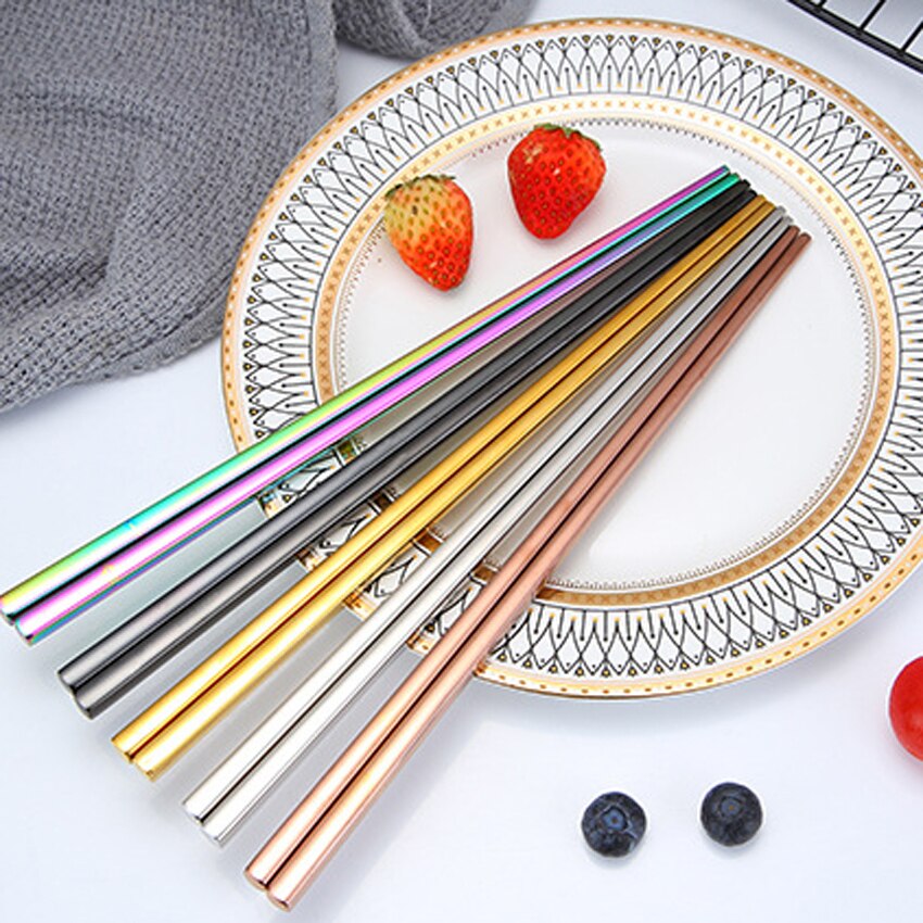 1 Paar Rainbow Kleurrijke Eetstokjes Antislip Rvs Chop Sticks Metalen Rvs Herbruikbare Holografische Regenboog