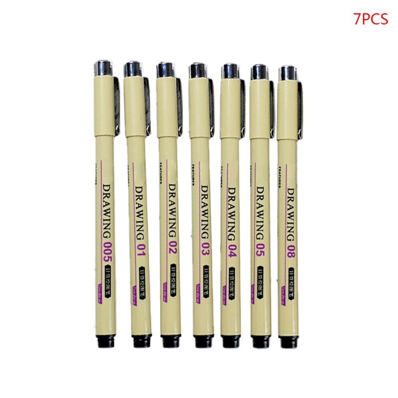 6/7/8/9pcs Black Technical Graphic Fine Hook Line Painting Drawing Pen Sketch: 7 pens