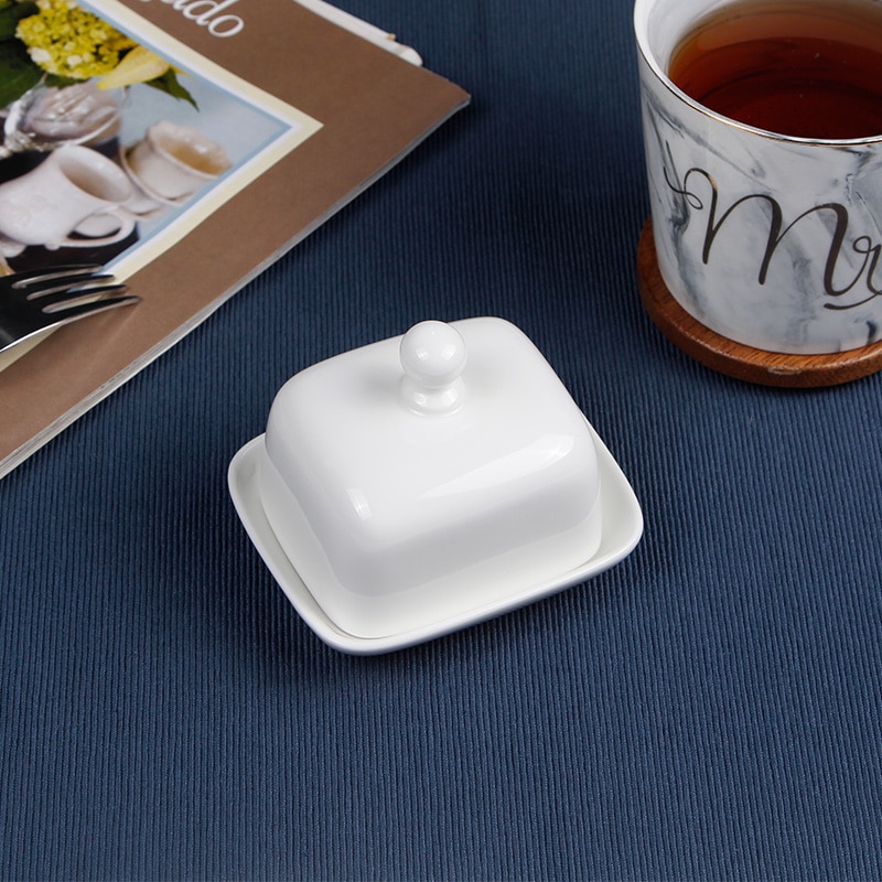 Porcelain Butter Dish with Lid Butter keeper, wide Perfect for East/West Butter