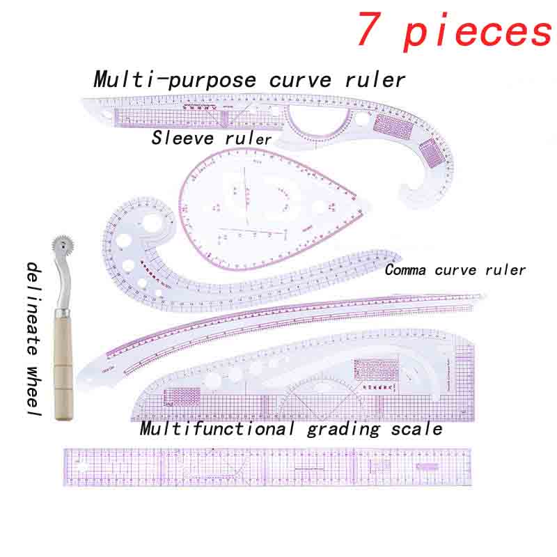 7pieceDIY sewing ruler, tailor suit, French curve ruler accessories, plastic dress curve ruler, used for sewing pattern