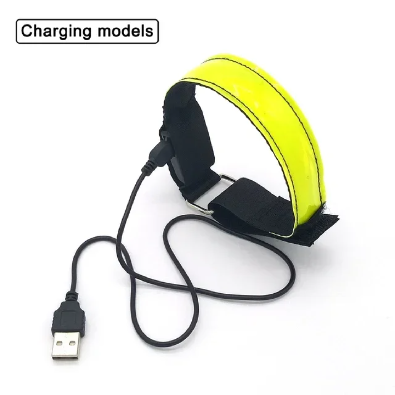 Brazalete luminoso para correr de noche con carga USB, pulsera para deportes al aire libre, cinturón de seguridad reflectante para ciclismo, pulsera brillante para bicicleta: YELLOW