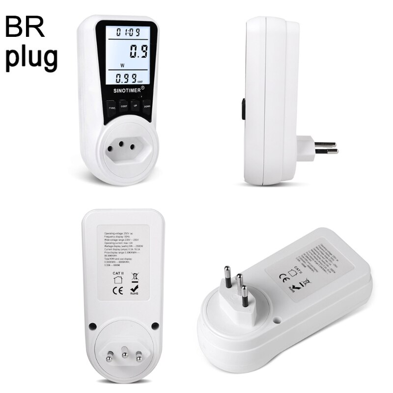 Electricity Usage Monitor Digital Wattmeter AC Power Meter 110V-230V Energy Meter Socket Power Monitor EU/US/UK/BR Plug