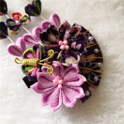 Diy japansk kimono sakura hårtilbehør bryllup blomsterdekoration fan hårbeklædning hovedbeklædning hårnål til piger lilla/rød/blå: Lilla (1pc)