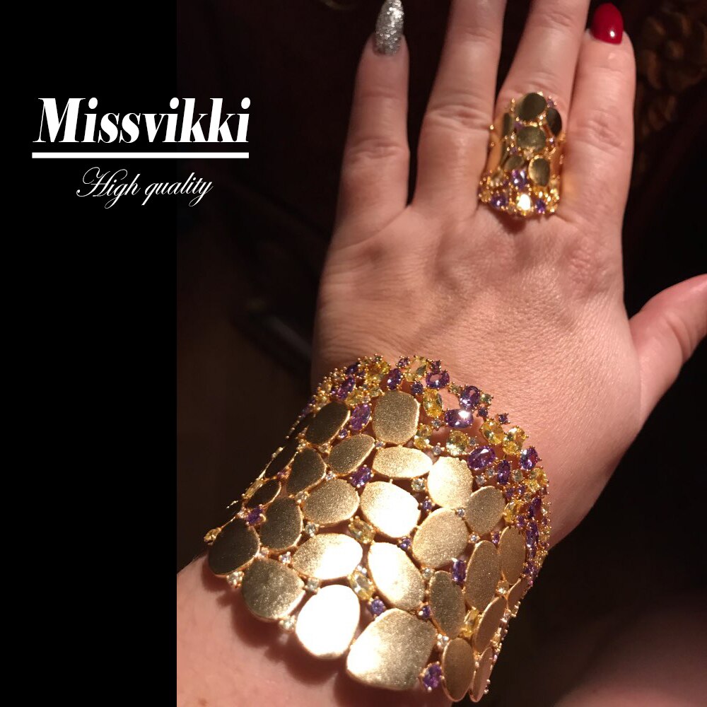 missvikki 3PC Bracelet Ring Earring Set For Women Bridal Wedding Shiny Cubic Zircon Dubai PARTY WEDDING Jewelry BOHO