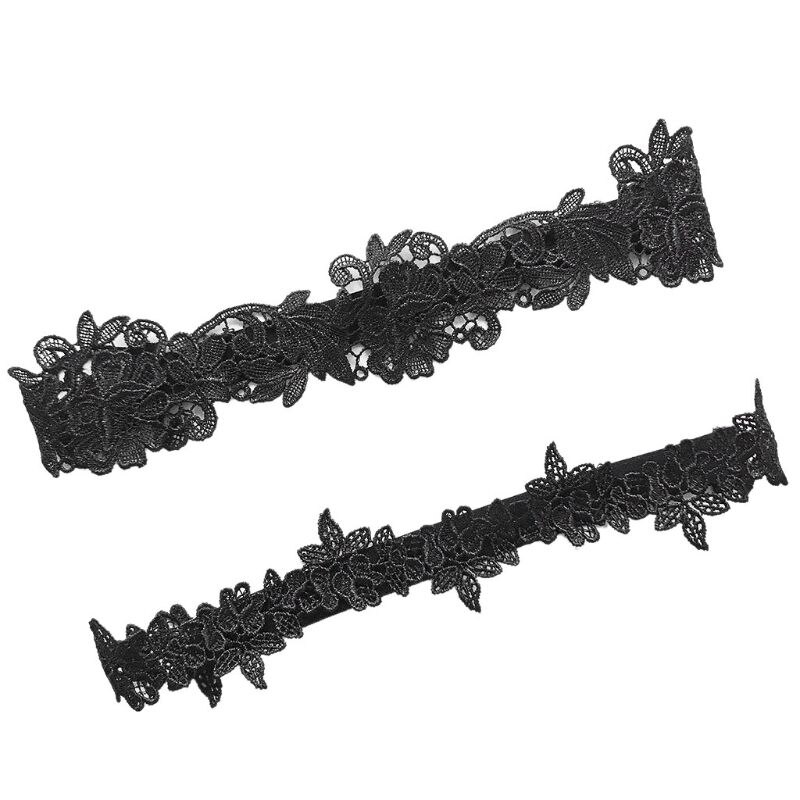 2 unids/set ligas de pierna de novia de boda para mujer Color sólido negro/blanco encaje flor hueco bordado anillos elásticos de goma