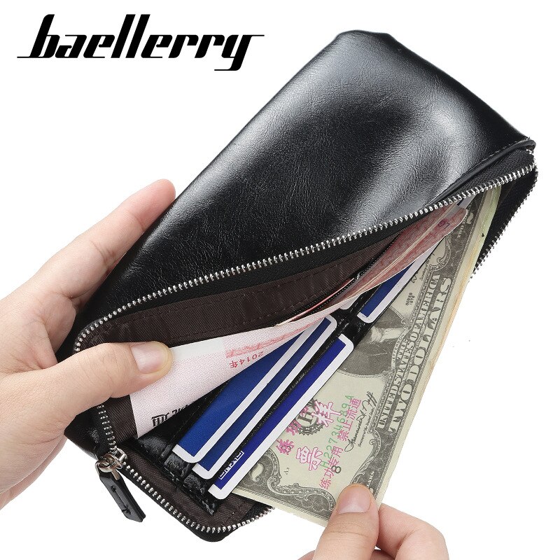 Classic Men Wallets Long for Phone Style Card Holder Male Purse Zipper Large Capacity Big Leather Zipper Business Wallet