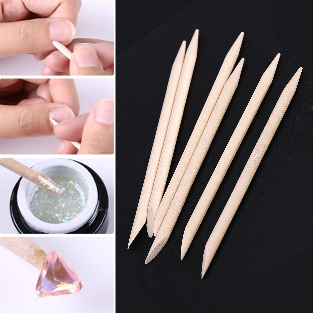 Wood Stick Double End Nail Art Cuticle Pusher Remover Pedicure Point Dotting Women Nail Art Tool Set