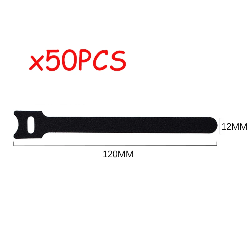 50pcs Reusable Hook and Loop Cable Ties Fastening Straps Multi-Purpose Wire Organizers for Computer/TV/Electronic Devices: black