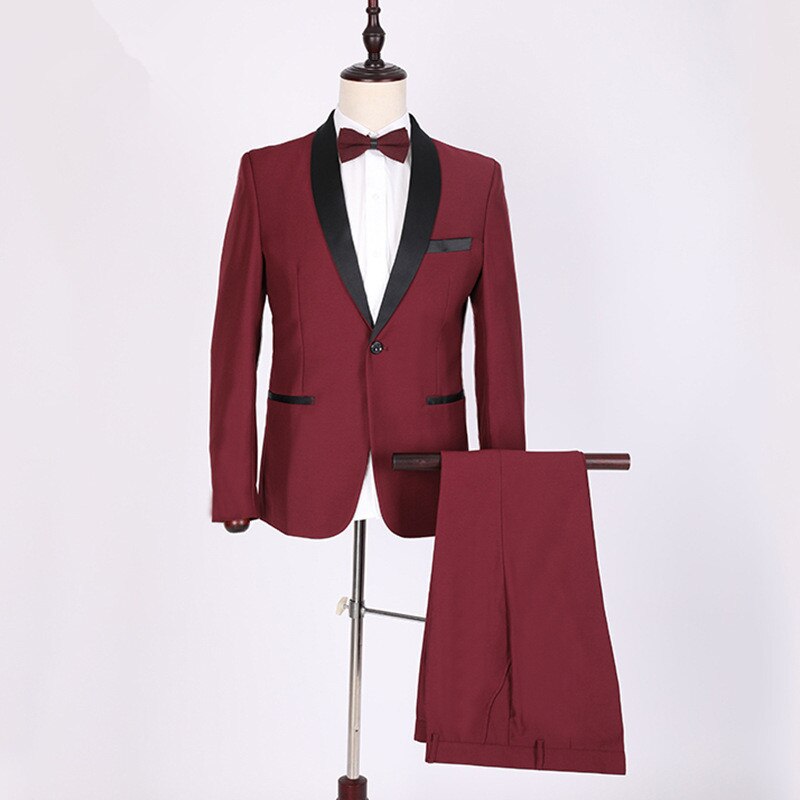 PYJTRL classique châle revers bordeaux deux pièces ensemble costumes de mariage hommes Costume Homme smoking Terno Masculino Slim Fit Body Suit: XL