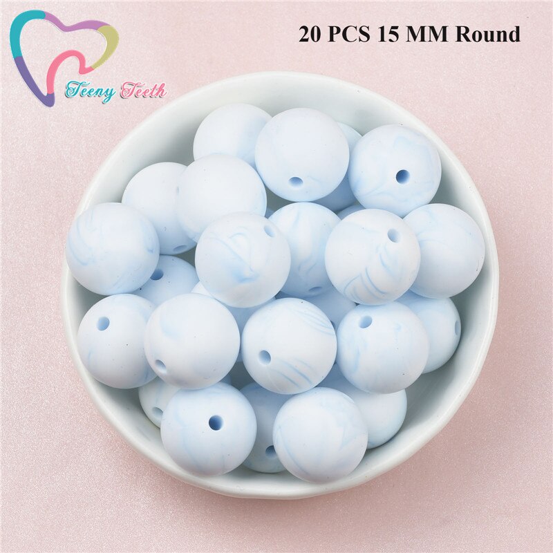 Teeny zęby 10 sztuk nowy marmur niebieski 12-15MM kulki silikonowe do ząbkowanie naszyjnik dziecko koraliki do żucia gryzak BPA bezpłatne luźne koraliki: 20 PCS 15 MM Round