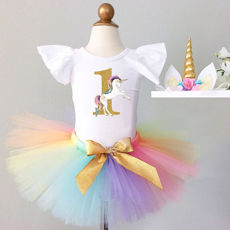 Peuter Meisje Eenhoorn Jurk Voor Baby Meisjes 1 Jaar Verjaardag Jurk Taart Smash Outfits Kleine Baby12 Maand Zuigeling Regenboog Tule gown