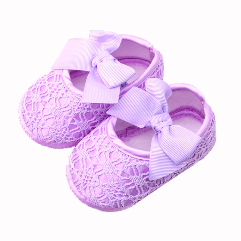 Cotton Lace Baby Girl Shoes Toddler Soft Sole Anti-slip Baby Shoes for Girls Big Bow Princess Shoes for Birthday Party: purple / 11