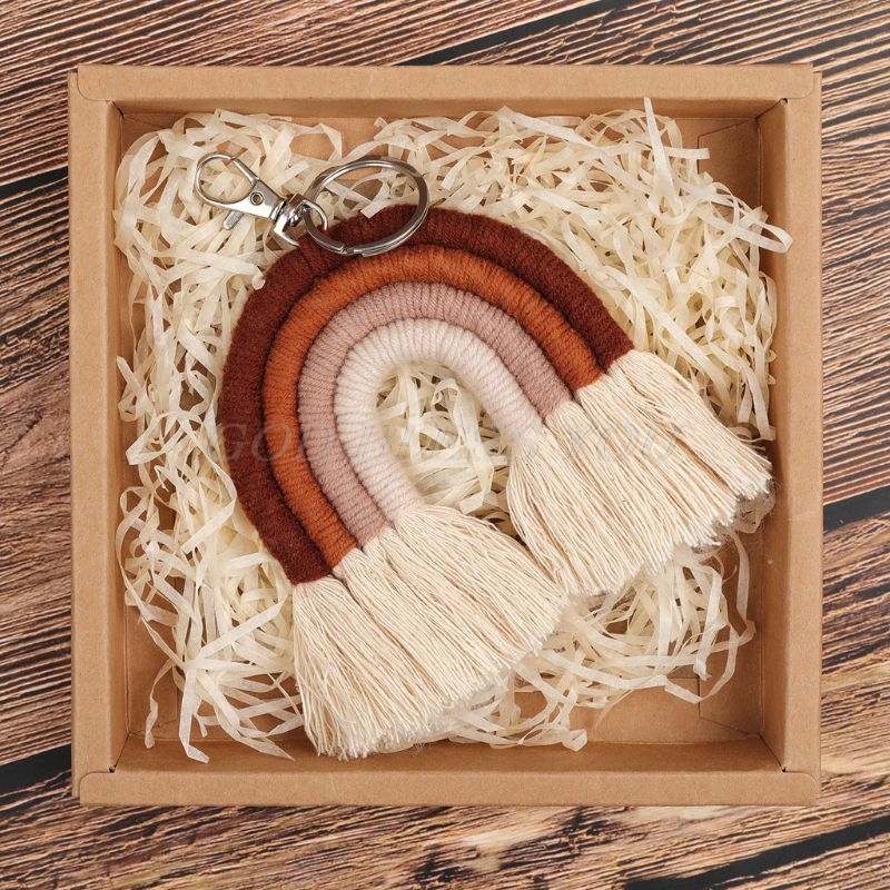 Vævning regnbue nøgleringe til kvinder boho håndlavet nøgleholder nøglering macrame taske charme bil hængende smykker