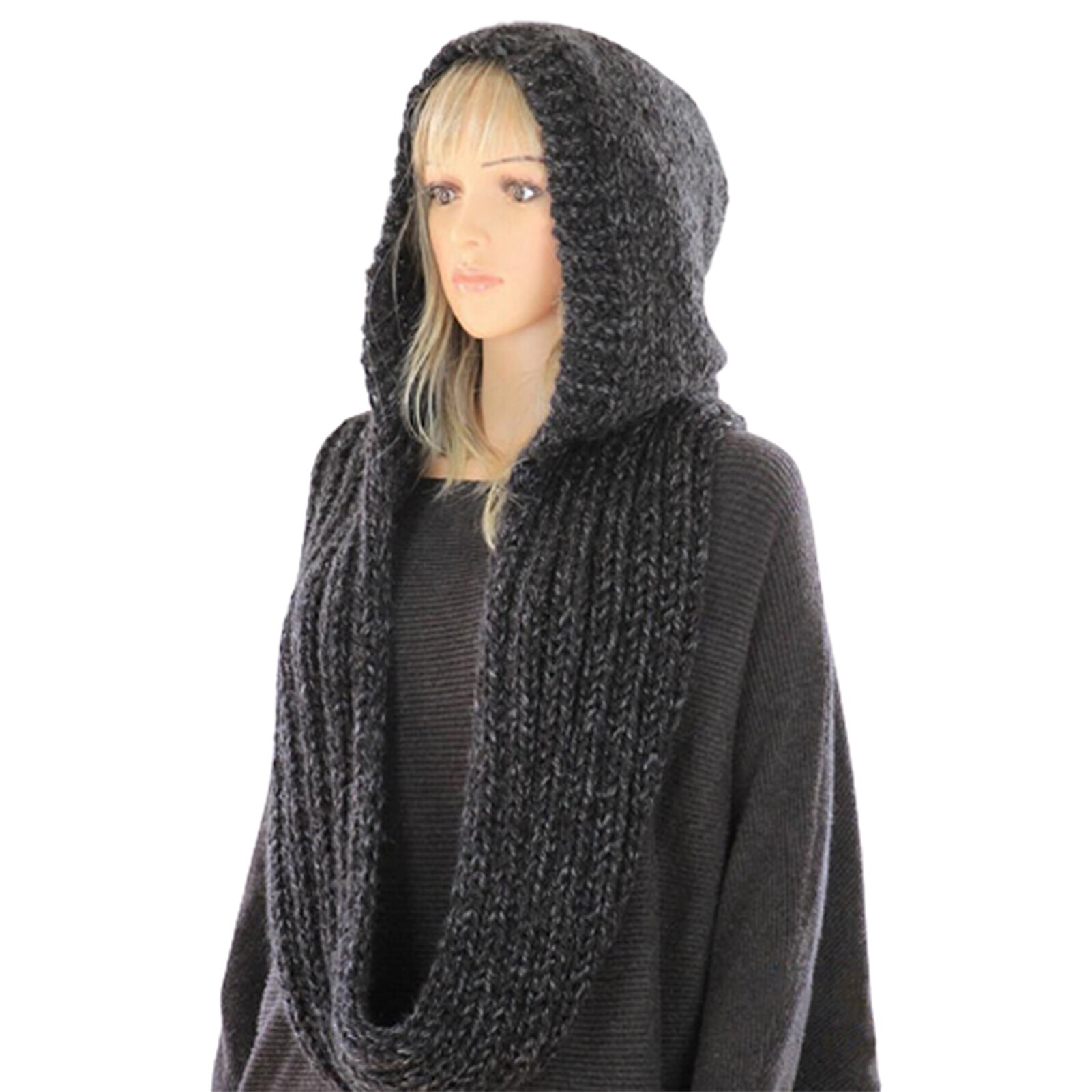 Autumn Winter Women Outdoor Thick Warm Keeping Solid Color Knitted Hooded scarves women