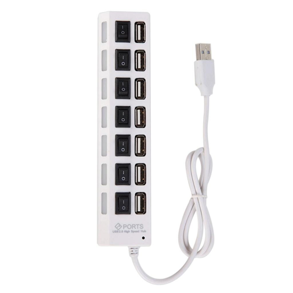 7 Port Usb Splitter Draagbare Data Hub Met Individuele Op/Uit Schakelaar En Led: WHITE